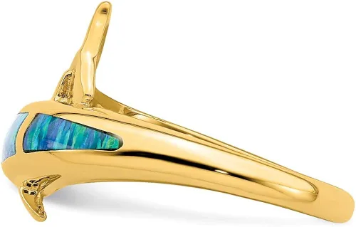 Vista 4 de Anillo de oro amarillo macizo de 14 k creado con ópalo de delfín