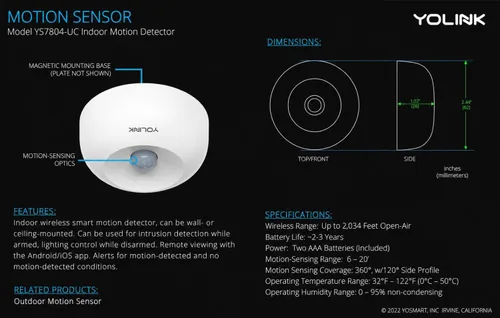 Vista 2 de Sensor de movimiento interior YoLink, YS7804