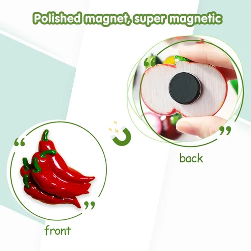 Vista 7 de Imán para refrigerador de frutas y verduras, 1 juego de resina 3D para refrigerador, bonita decoración para el hogar, cocina, oficina, pizarra