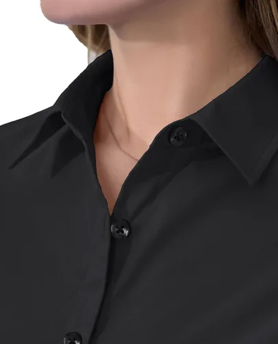 Vista 2 de siliteelon Camisas de vestir de manga corta con botones para mujer, camisas de algodón con botones para mujer, blusa ajustada de manga 3/4