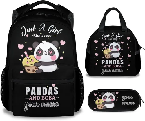 Vista 11 de Mochila Panda para niñas y niños, mochilas negras de 16 pulgadas para la escuela, bonita bolsa ligera y duradera para niños
