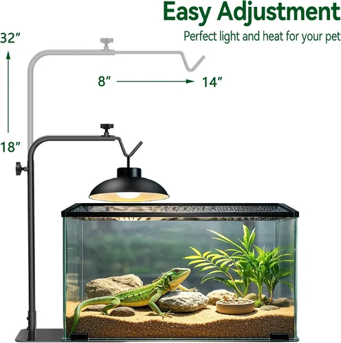 Vista 2 de Soporte de lámpara de calor para reptiles ajustable de 18 a 32 pulgadas: Soporte de luz con base pesada para dragón barbudo, tortuga, serpiente