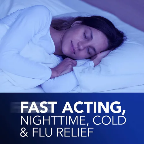 Vista 4 de Vicks NyQuil - Medicina líquida para aliviar el resfriado y la gripe, potente alivio nocturno multisíntoma para dolor de cabeza, fiebre, dolor