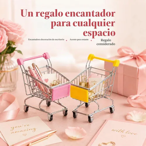 Vista 5 de 2 PC Mini Carrito de la compra Pequeño Carrito de Supermercado Metal Compras Utilidad Supermercado Carro de Mano, Amarillo y Rosa
