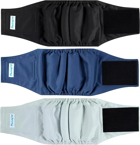 Vista 24 de Paw Legend - Pañales lavables para perro macho (3 unidades), XS, Ejército, Gris, Marina