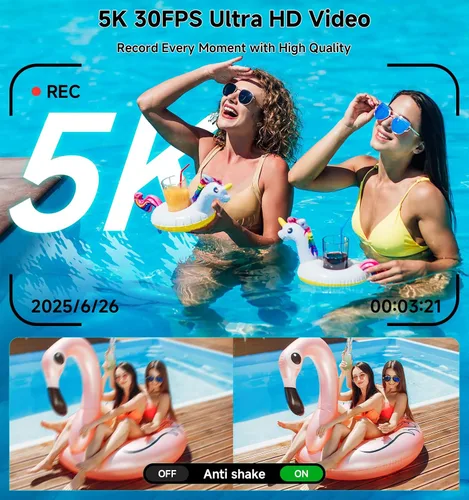 Vista 2 de Cámara digital, cámara de viaje UHD 5K de 80MP, cámaras compactas con zoom 18X, cámara de vlogging para YouTube con pantalla abatible de 3" 180°