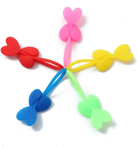 Vista 5 de STOBAZA Juego de 5 lazos reutilizables con forma de corazón de silicona, clip para pan, fácil de usar al azar