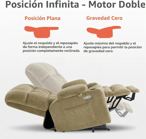 Vista 6 de MCombo 7893 - Sillón reclinable pequeño de doble motor para ancianos Beige