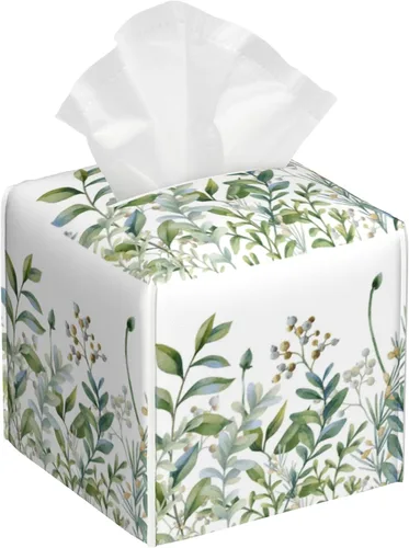 Vista 8 de Caja de pañuelos con diseño floral de amapola marrón con acuarela, diseño de flores abstractas de cuero, soporte decorativo para caja de papel