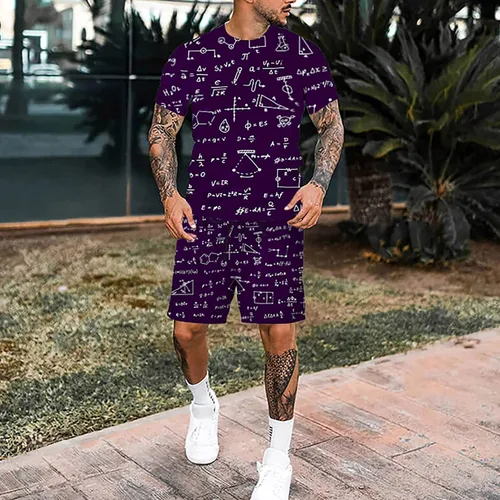 Vista 2 de EELHOE Men's Summer Outfits Loose Fit Lightweight Short Sleeve Graphic Tees Printed Shorts Breathable Tracksuit