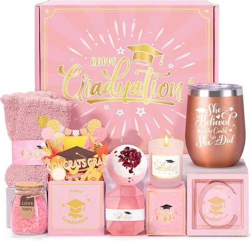 Vista 8 de Regalos de graduación 2025, regalos de felicitación para ella con vaso de vino de 12 OZ, vela, marcos, llavero, regalos de graduación universitaria