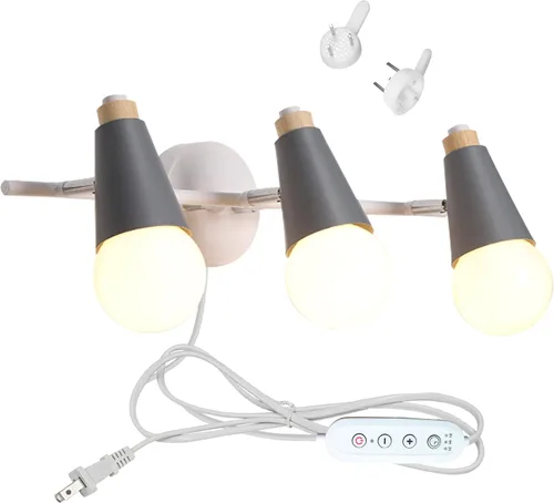Vista 8 de Lámpara de pared ajustable de 3 cabezales sin taladrar, con interruptor de temporizador regulable, con certificación UL, de 5 pies, compatible