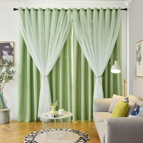 Vista 19 de Loyala Cortinas opacas de doble capa con diseño de estrellas para dormitorio de niños, bonitas, 63 pulgadas de largo, juego de 2 paneles, beige, 42