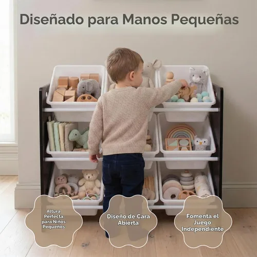 Vista 3 de Humble Crew Organizador de almacenamiento de juguetes con 9 contenedores de Espresso/Blanco