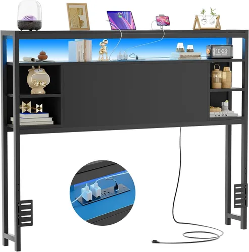 Vista 16 de Unikito Cabecera individual con almacenamiento, cabeceros con toma de corriente y luces LED inteligentes, cabecera resistente para cama