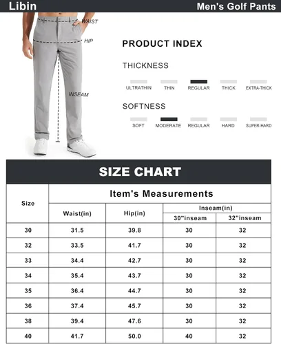 Vista 5 de Libin Pantalones de golf para hombre, elásticos, de 30 a 32 pulgadas, de secado rápido, ligeros, casuales, cómodos, con bolsillos