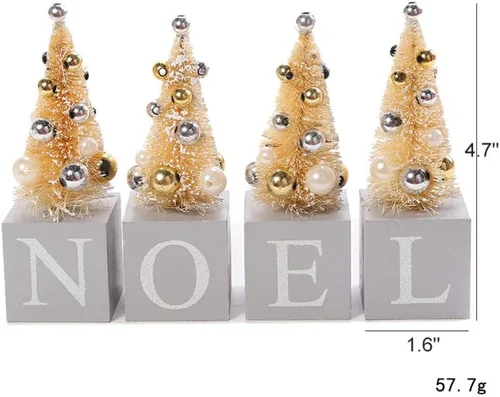 Vista 6 de Ochine 4 mini árboles de Navidad artificiales, árbol de mesa de Navidad, mini árboles de sisal de pino con base de madera de nieve, adornos
