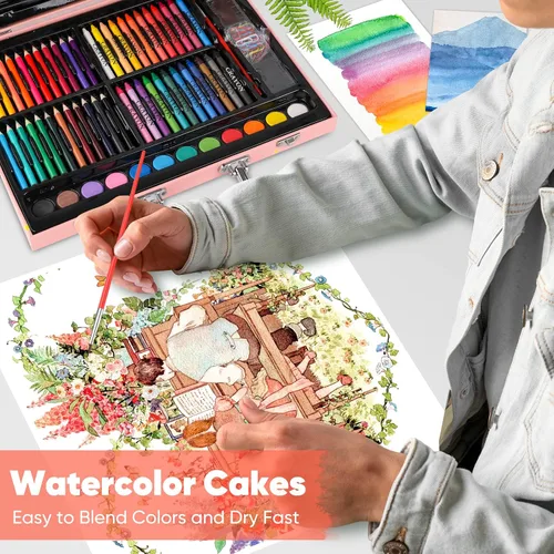 Vista 5 de Soucolor Suministros de Arte y Manualidades, Juego de Dibujo y Pintura de 183 Piezas para Niñas, Niños y Adolescentes, Kit de Arte para Colorear