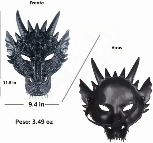 Vista 3 de Alodidae Máscara de dragón para Halloween, máscara de media cara, disfraz de cosplay para adultos Negro