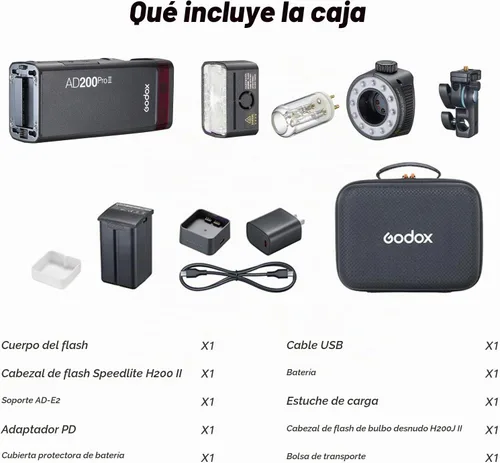 Vista 9 de GODOX AD200 PRO II Flash (2025) AD200 PRO Strobe, Actualizado 200Ws 2.4G 1/512 a Potencia Completa (1/1) Ajuste de Potencia en Diez Pasos, Modo