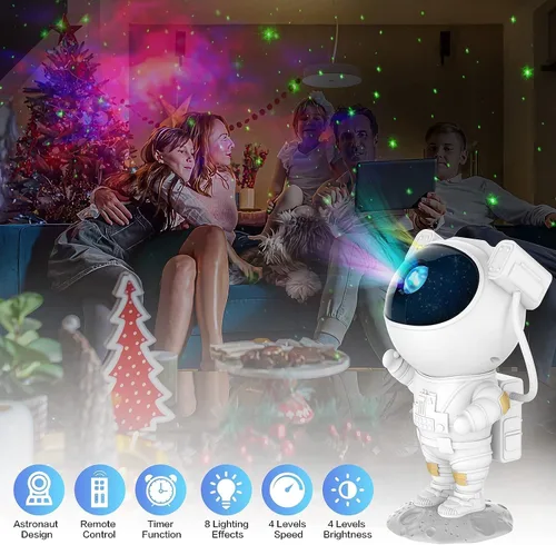 Vista 5 de Proyector de luz de astronauta, proyector de galaxia para dormitorio, proyector de estrellas con lámpara de luna, luz nocturna LED de nebulosa