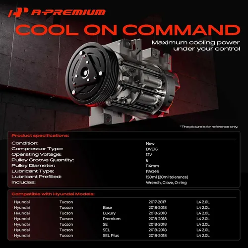 Vista 2 de A-Premium Compresor de aire acondicionado con embrague compatible con Hyundai Tucson 2.0L 2017-2018 (desde 01/03/2017)
