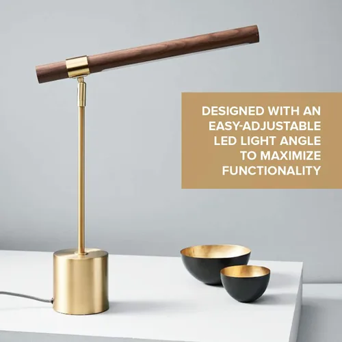 Vista 6 de Lámpara de Mesa Moderna Banker Slim - Luz de Escritorio LED - Lámpara de Madera y Latón - Lámpara de Mesa Ajustable - Lámpara de Escritorio de Siglo