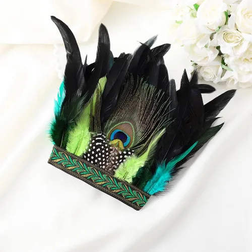 Vista 6 de CAKURE Disfraz de pavo real para mujer tocado de plumas de carnaval tocado con corona diadema para fiesta de Halloween