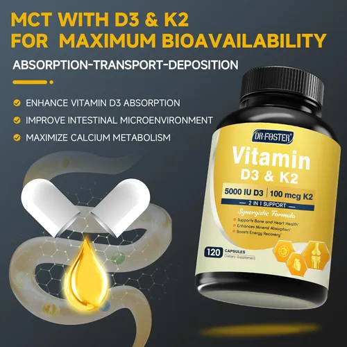 Vista 10 de DRFOSTER Vitamina D3 K2 5000 UI con zinc y boro, 120 cápsulas veganas
