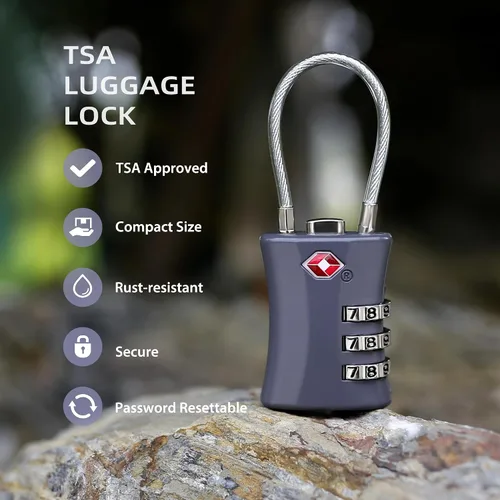 Vista 3 de TSA Locks for Luggage, Small Combination Padlock with Cable, Luggage Locks TSA Approved for International Travel Essentials, Suitcase, Backpack