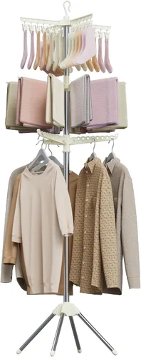 Vista 14 de CASAMAYA Tendedero plegable para ropa de 74.8 pulgadas, 2 niveles, con riel giratorio para 54 piezas de ropa, ahorro de espacio, interior, acero