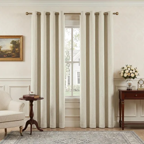 Vista 13 de Melodieux Elegantes cortinas opacas de algodón para oscurecer la habitación, para sala de estar, dormitorio, con aislamiento térmico, paneles