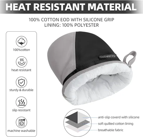 Vista 4 de Mini guantes para horno, guantes para horno de cocina, guantes de cocina de 500 grados resistentes al calor, superficie de silicona antideslizante