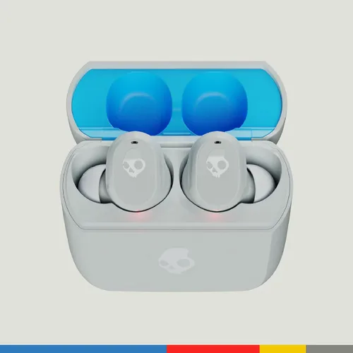 Vista 3 de Skullcandy Mod - Auriculares intrauditivos inalámbricos con Bluetooth, color gris claro/azul Bluetooth Headphones, 32 Hours Battery, Noise