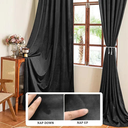 Vista 3 de YOFUN Cortinas de terciopelo negro de 84 pulgadas de largo, con pestaña trasera, paneles de protección de privacidad
