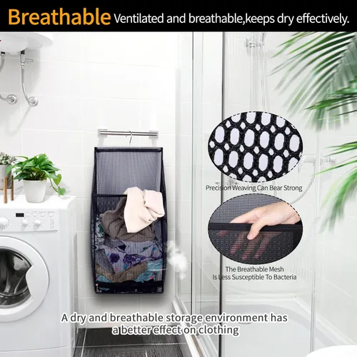 Vista 6 de Bolsas de lavandería plegables de malla transpirable para colgar, secado rápido, portátil, ahorro de espacio, cesta de lavandería para dormitorio