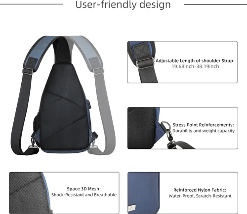 Vista 22 de AMJ Bolso bandolera para hombres y mujeres, mochila de hombro casual, mochila de pecho para senderismo y viajes