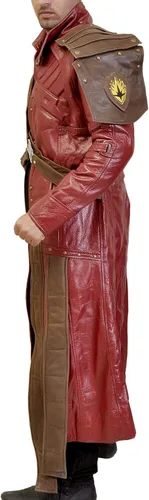 Vista 4 de Prime-Fashion Mens Distressed Maroon Star Protector King Costume Jacket Abrigo de piel sintética granate