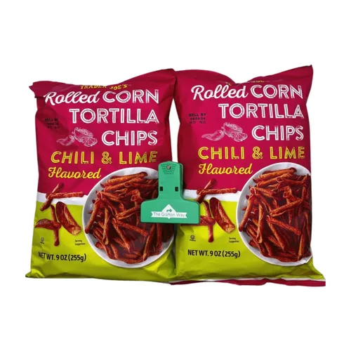 Vista 4 de Trader Joe's - Chips de tortilla de maíz enrollados con sabor a chile y lima con clip de chips Grafton Way (paquete de 1)