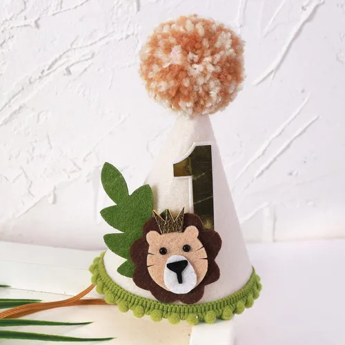 Vista 7 de Corona de primer cumpleaños con temática de león - Wild One Jungle Safari Decoración para niños