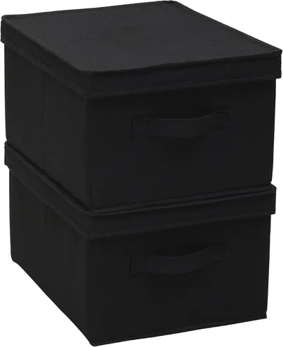 Vista 5 de Household Essentials Caja de almacenamiento grande de tela con tapa, color negro, juego de 2