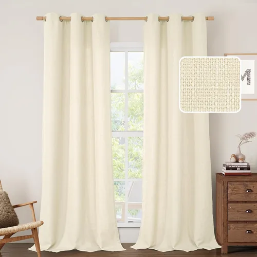 Vista 22 de LAMIT Cortinas de Lino Blancas Semitransparentes para Dormitorio, Paneles Filtrantes de Luz, Cortinas de Lino con Ojales de Protección de Privacidad