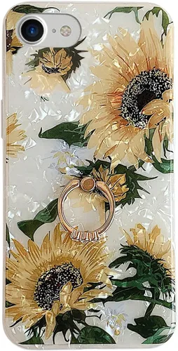 Vista 8 de Qokey Funda compatible con iPhone 8/7/SE (2022/2020) de 4.7 pulgadas, diseño de flores lindo a la moda para mujeres y niñas, anillo giratorio de 360
