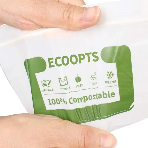 Vista 6 de Bolsa con cremallera 100% compostable para aperitivos Bolsas de almacenamiento pequeñas ecológicas Bolsa para congelador A base de plantas sin