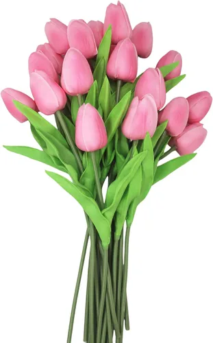 Vista 8 de Flores artificiales, 10 cabezas, mini tulipán artificial de tacto real para decoración del hogar, boda, fiesta, centro de mesa (negro)