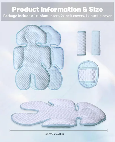 Vista 5 de Inserto reversible para asiento de coche para bebé, almohada de apoyo para cabeza y cuerpo de 2 en 1 para recién nacidos y niños pequeños, cojín