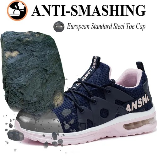 Vista 2 de Zapatos de punta de acero para mujer, zapatos de trabajo de seguridad indestructibles, con amortiguación de aire, ligeros, transpirables, zapatos