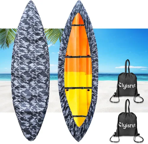 Vista 12 de Fundas impermeables para kayak de 10 a 16 pies para almacenamiento al aire libre, accesorios de cubierta de canoa, cubierta de lancha Oxford