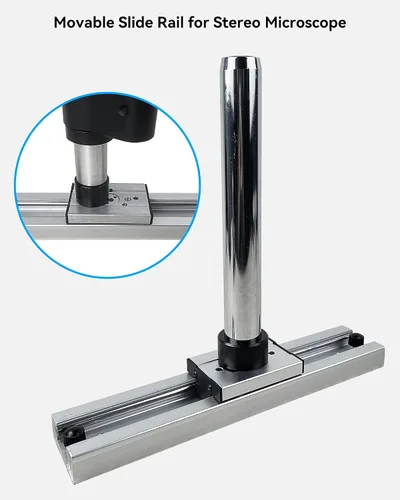 Vista 4 de Base de riel deslizante para microscopio estéreo, riel deslizante móvil para soporte de microscopio, base universal de escritorio para soporte