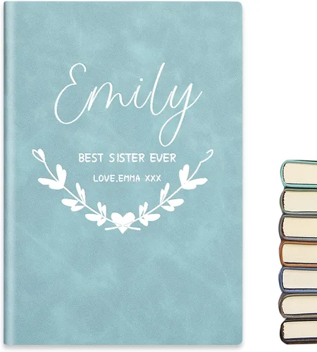 Vista 3 de Diario de cuero personalizado, gris, 7 diseños a medida, cuaderno para mujeres, hombres, diarios personalizados para escribir, diario para niñas